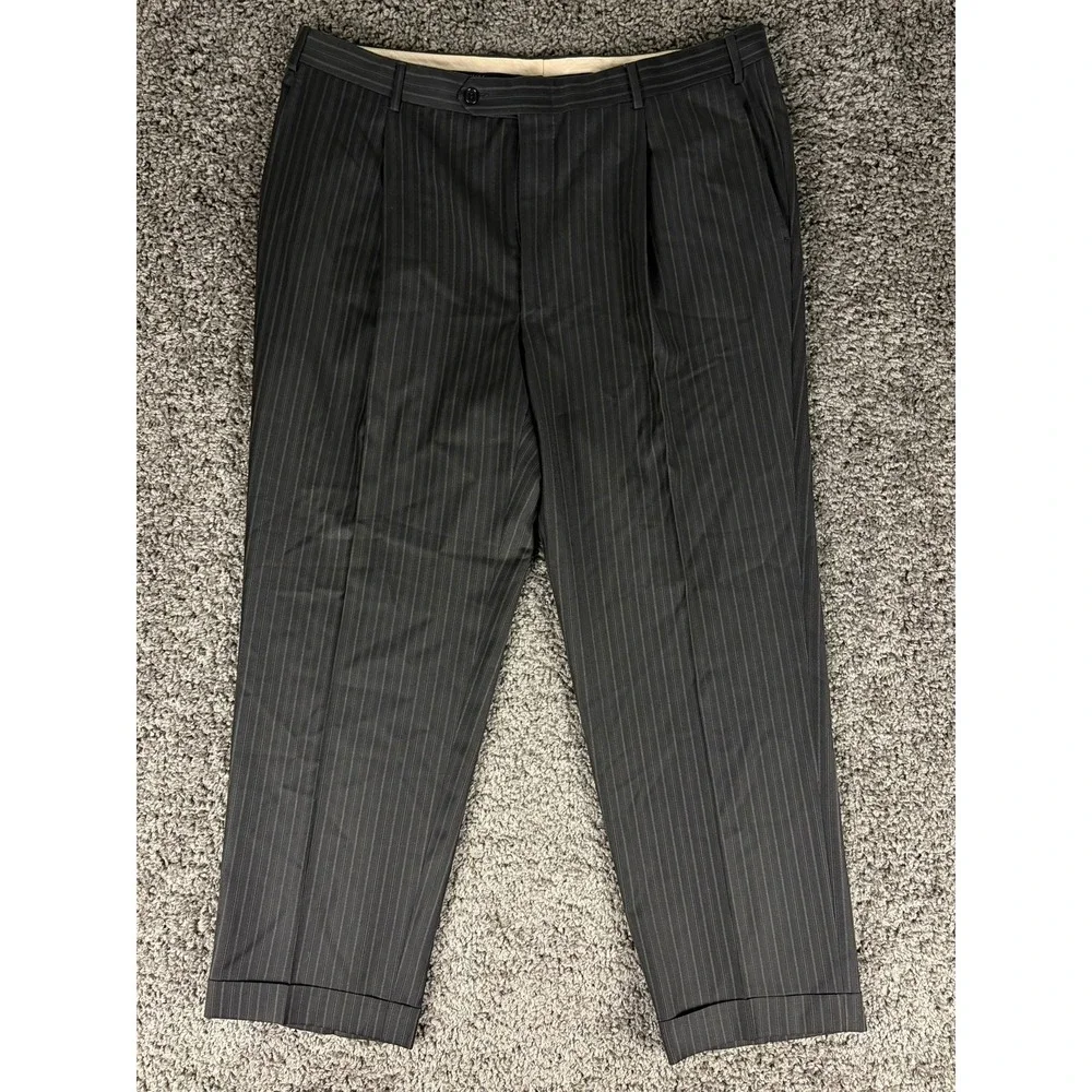 Canali Saks Fifth Avenue Mens Charcoal Gray Pinstripe Pure Wool Suit 54R Italy